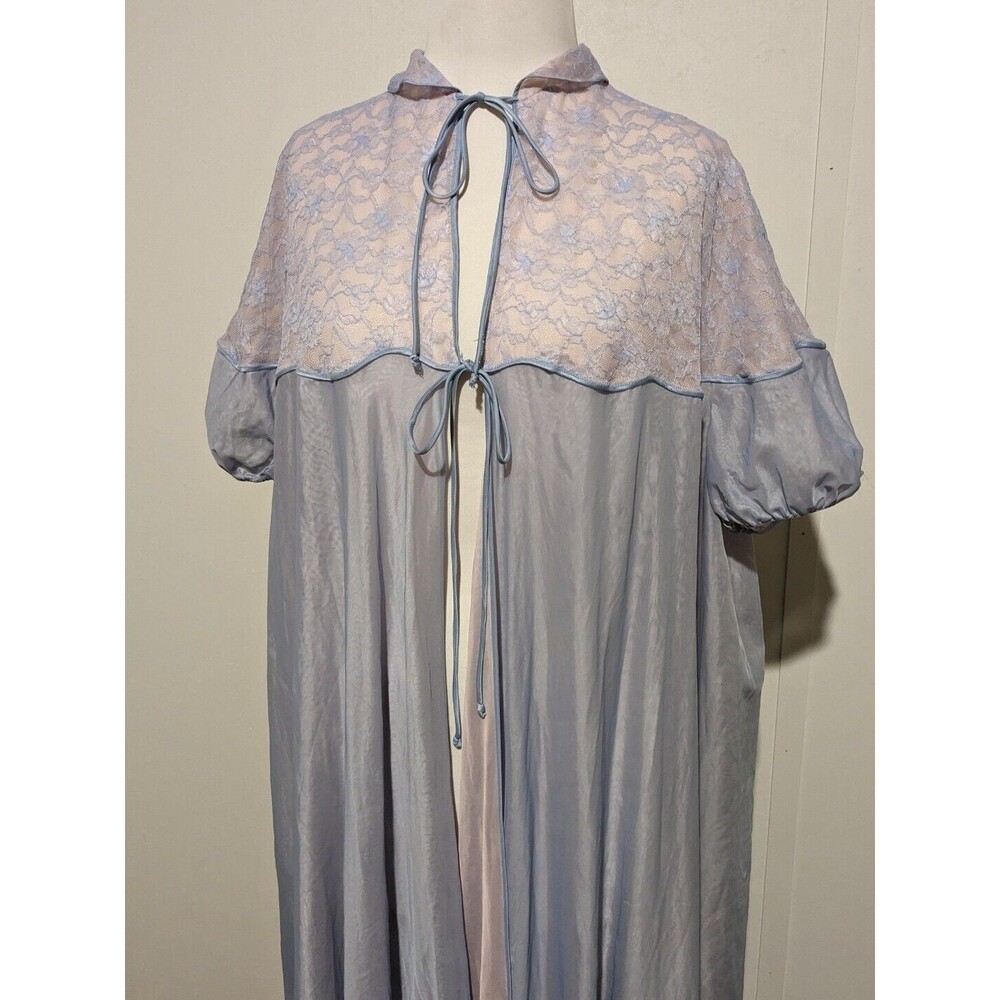 Vintage Barbizon Nylon Sheer Open Front Robe Lace Accents S Blue Pink GUC